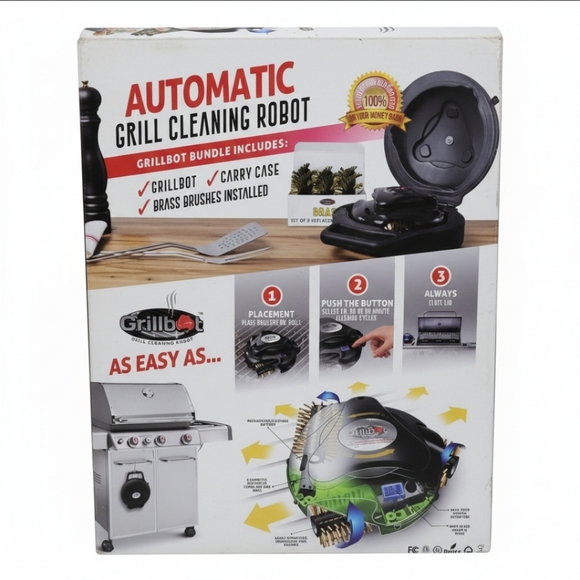 GRILLBOT Automatic Grill Cleaning Robot W/ Case Brass Rotating Brushes Black New - Picture 1 of 4